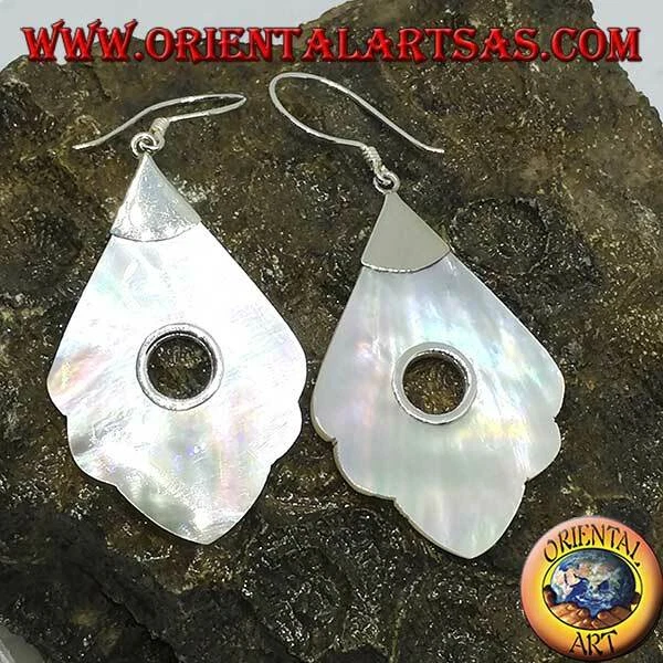 Orecchini in argento 925 ‰ con madreperla pendente con foro tondo - Immagine 1 di 1