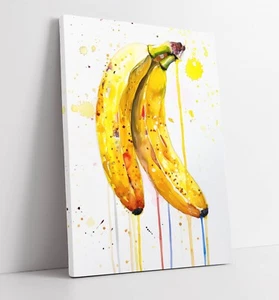 AQUARELLGEMÄLDE EINES BANANENHAUFENS - GERAHMTE LEINWANDKUNST BILDDRUCK - Bild 1 von 2