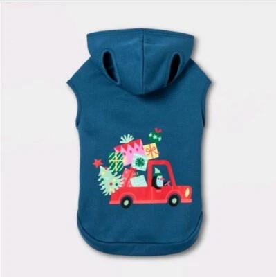 Wondershop Christmas Penguin Truck Blue Dog Pet Hoodie Size Extra Large - Image 1 of 4
