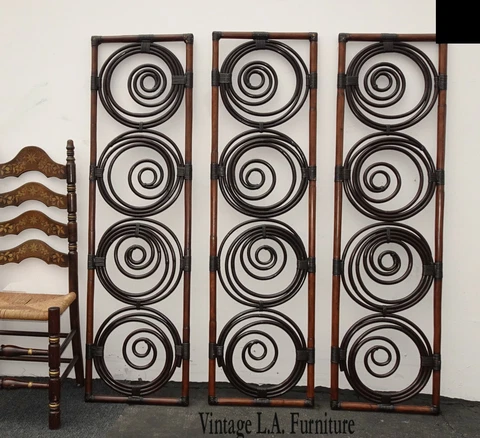Vintage Palecek Brown Bamboo Rattan Wall Decor Screen Picture Cover