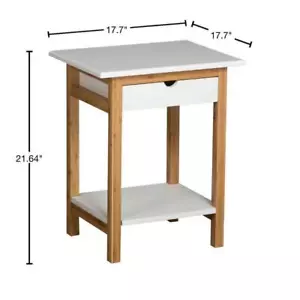 Eccostyle End Table 21.64" H X 17.7" W, Rectangle 1-Drawer Bamboo Frame White - Picture 1 of 8