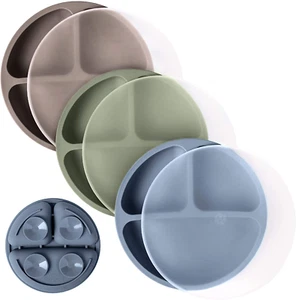 Suction Plates with Lids for Babies & Toddlers100% Silicone Dinnerware - Picture 1 of 9