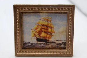 Dollhouse Miniature Jacquline's #9525 Clipper Ship Picture in Gold Frame 1:12 - Picture 1 of 2