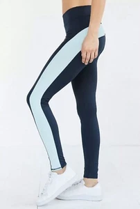 WITHOUT WALLS Women's NWOT S P Navy Blue Shelly Ribbed Stripe Mid Rise Leggings - Picture 1 of 12