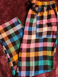 LADIES SMALL (4-6) Black Colorblock Woven Pajama pants elastic/tie waist New - Picture 1 of 2