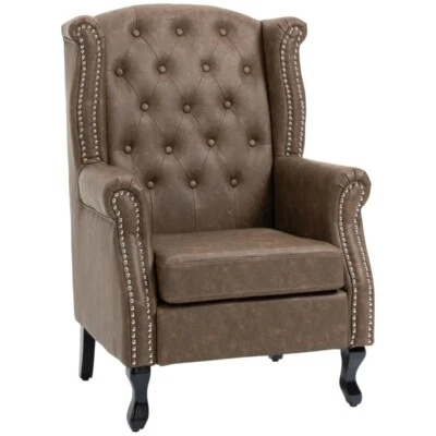 HOMCOM Chesterfield-style Wing Back Armchair Tufted Chair for Bedroom Brown New