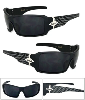 LOCS Wrap Motorcycle Mens Designer Sunglasses Matte Black Dark Lens - Image 1 of 4