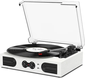 Portable Vinyl Record Player with Built-In Stereo Speakers and Bass Control - Picture 1 of 9