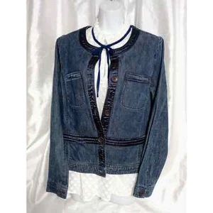 Blazer vaquero azul jeans satinado ribete abotonado chaqueta - Imagen 1 de 7