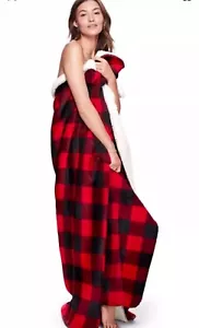 VICTORIA'S SECRET PINK RED & BLACK PLAID HOLIDAY SOFT COZY SHERPA THROW BLANKET - Picture 1 of 4