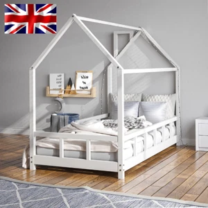 Solid Pine Wooden Kids Bed Frame Treehouse Single Kids Bed Children Floor Bed UK - Picture 1 of 20