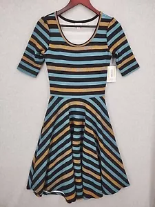 NWT LuLaRoe Nicole Fit & Flare Dress Blue/Black Striped Sz S - Picture 1 of 7