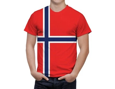 Camisa bandeira da Noruega brasão de armas esporte patriótico masculino estampa completa manga curta - Imagem 1 de 2