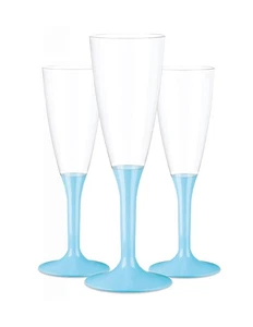 6 Flute in plastica con gambo CELESTE - Flutes rigido monouso - Calici da Spuma - Foto 1 di 1