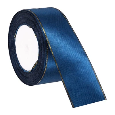 Cinta de satén de doble cara de 1-1/2 pulgadas x 24 yardas con borde dorado, azul marino Foto 1 de 4