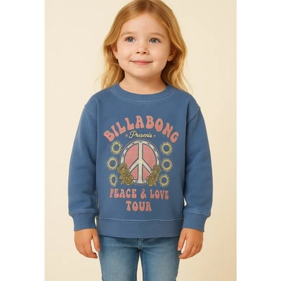 Billabong Niñas Talla 4 Azul Peace Love Tour Sudadera Pullover Polar NUEVO Foto 1 de 4
