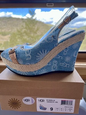 UGG Australia Noella Signature Denim Wedge Sandals Espadrille 9M NEW MSRP $160 - Image 1 of 4