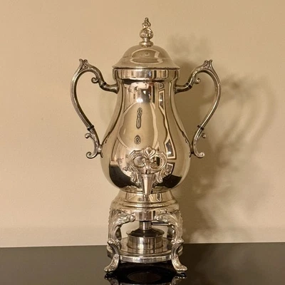 Large Vintage Silver Plate Samovar Coffee Urn w/ Burner, Made in India, 18” Tall - Image 1 of 4