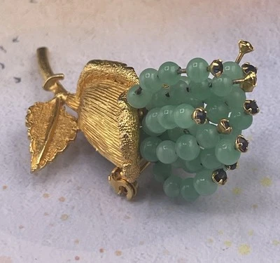 Pretty 3 Dimensional Brooch Blooming Floral Faux Jade Cluster - Image 1 of 4