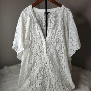 Torrid Top Women Plus 6 White Lace Sheer Swiss Dot Overlay Sleeves Cottage Core - Picture 1 of 8