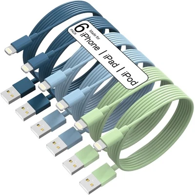 iPhone Charger 6Pc Apple MFi Certified Fast Charging Cable 3/3/6/6/6/9FT Lightn - Image 1 of 4