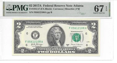 2017A ATLANTA $2 FRN (FA Block) PMG 67 EPQ Superb Gem Uncirculated (1ST PRINT) - Image 1 of 4