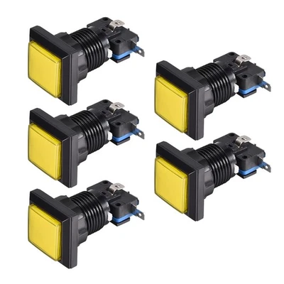 Game Push Button 34x34 Square 12V LED Illuminated Push Button Switch Yellow 5pcs - Image 1 of 3