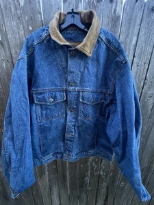 Vintage Timberland Classic Denim Weathergear Jacket Leather Collar Mens XL - Picture 1 of 12