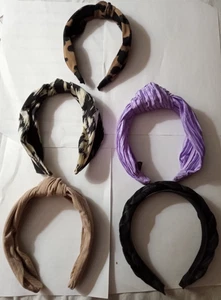Paket mit 5 Damen Stirnbändern - verschiedene Stile - Leopard, schwarz, beige, lila " - Bild 1 von 4