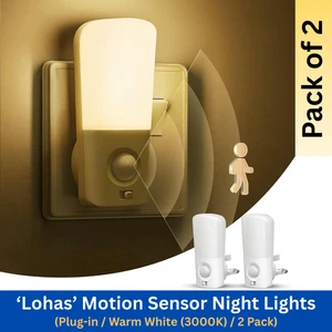 2 PACK LOHAS LED Motion Sensor Hall Night Light Plug in Wall - Warm White 3000K - Picture 1 of 10