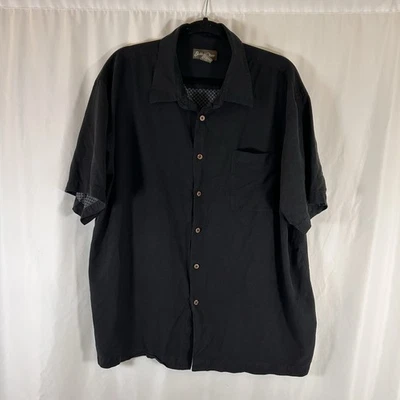 Мужская шелковая рубашка Bobby Chan XXL однотонная черная с карманом на пуговицах с коротким рукавом - Изображение 1 из 4