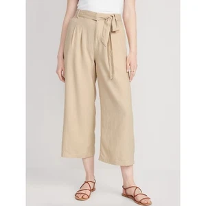 Old Navy High Waisted Linen Blend Cropped Wide Leg Pants Beigth Size Medium - Bild 1 von 11