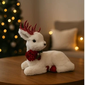 Renna Seduta 23 cm con Paillettes Rosse Decorazione Natalizia Elegante - Imagen 1 de 8