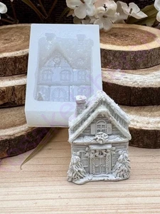 Miniature rustic Christmas house #3 handmade silicone mold for crafts - Picture 1 of 8
