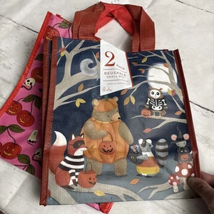 Bolso de Mano de Compras Pequeño Reutilizable Paquete de Dos (2) Calabazas de Halloween, Lindos Animales - Imagen 1 de 5