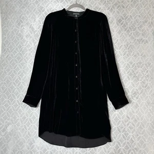 Vestido Camisa Túnica Cuello Mandarín Eileen Fisher Mediano Negro Terciopelo Mezcla Seda - Imagen 1 de 13