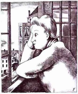 FRAU am FENSTER - A. W. DRESSLER - Original Lithographie FRAU AM FENSTER 1967 - Picture 1 of 1