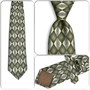 Corbata para hombre CARLO PALAZZI 100 % seda ITALIA verde geométrica con pañuelo nueva sin etiquetas - Imagen 1 de 5