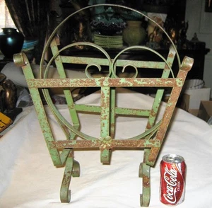 ANTIQUE ART DECO USA WROUGHT IRON PATIO GARDEN PAPER RACK FLOWER PLANT HOLDER - Picture 1 of 1