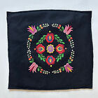 Vtg  Hungarian  MATYO Hand Embroidered Felt Fabric Pillow Case Black Red