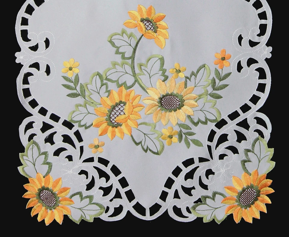 Spring Easter Summer Table Cloth Runner Placemat Sunflower Daisy Holiday White  - Image 1 of 1