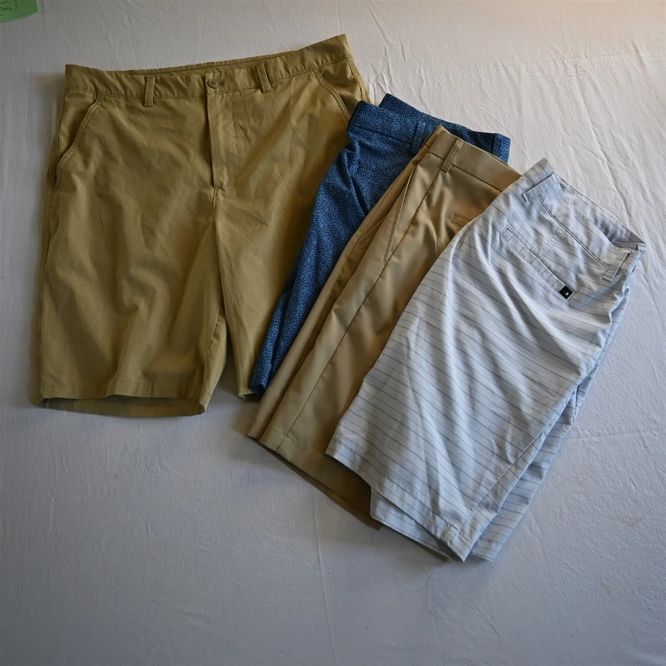 Lote 4 Pantalones Cortos de Golf Para Hombre 36x9.5" Caqui Gris Rayas Estampado Azul Rendimiento Foto 1 de 4