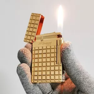 JT Dunant Ligne 2 Plaid Brass Cigarette Gas Lighter Ping Sound Butane Refill - Imagen 1 de 6