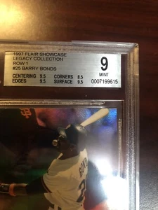 1997 FLAIR SHOWCASE ROW 1 LEGACY #25 BARRY BONDS #/100 BGS 9 MINT w/3 9.5 GEM - Picture 1 of 2