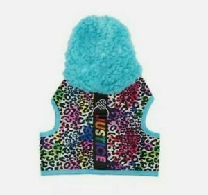 Justice Pet Apparel Dog Harness Sherpa Hoodie Rainbow Leopard Clothing M