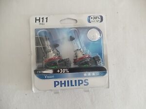 Philips H11 Vision Headlight Bulb, up to 30% More Vision, 2EA,12362PRB2, white