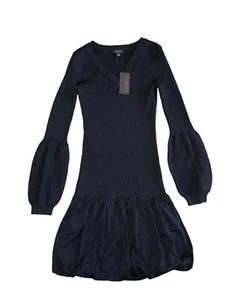 Current Air Women’s Black Balloon Sleeve V-Neck Ribbed Knit Bubble Dress XS NWT - Picture 1 of 4