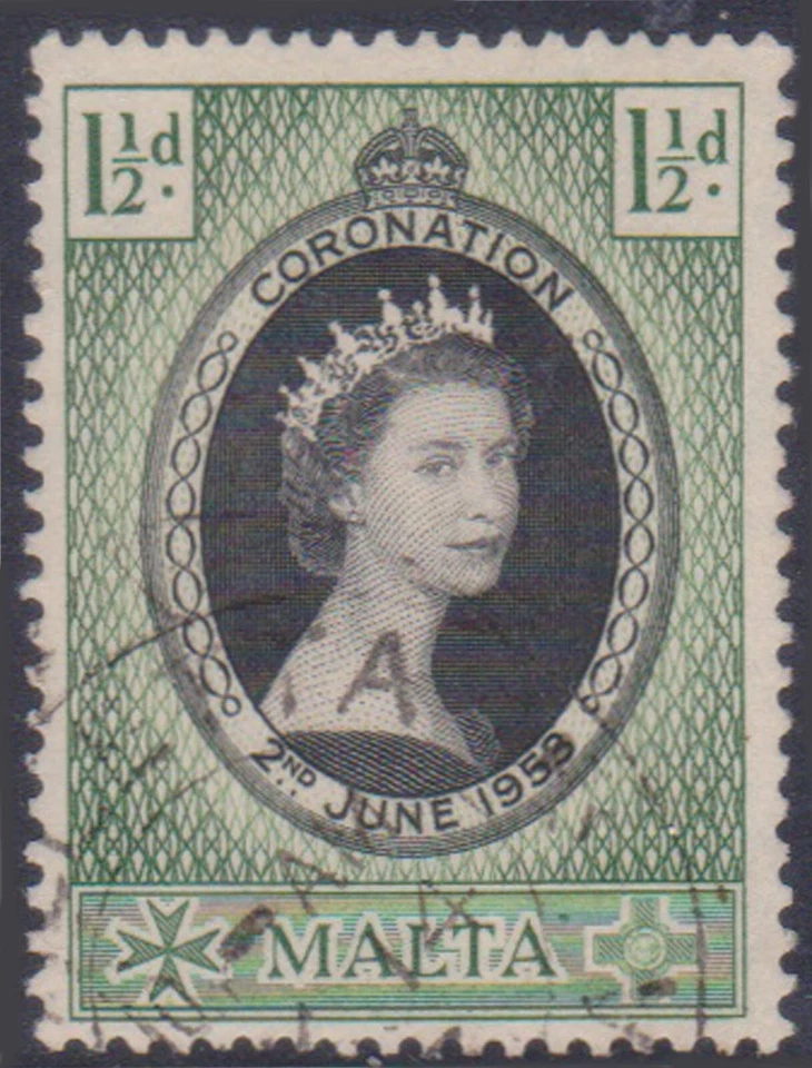 (F318-81) 1953 Malta 1 1/2d QEII coronation F/U (CF)  - Image 1 of 1