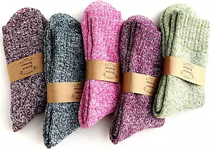 5Pairs Ladies Thermal Winter Socks, Womens Thick Knitting Warm & Comfy Wool Crew - Picture 1 of 12