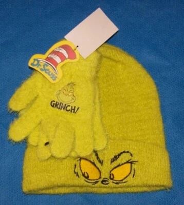 Juego de 2 sombreros y guantes difusos Dr. Seuss The Grinch talla única para niños Foto 1 de 4